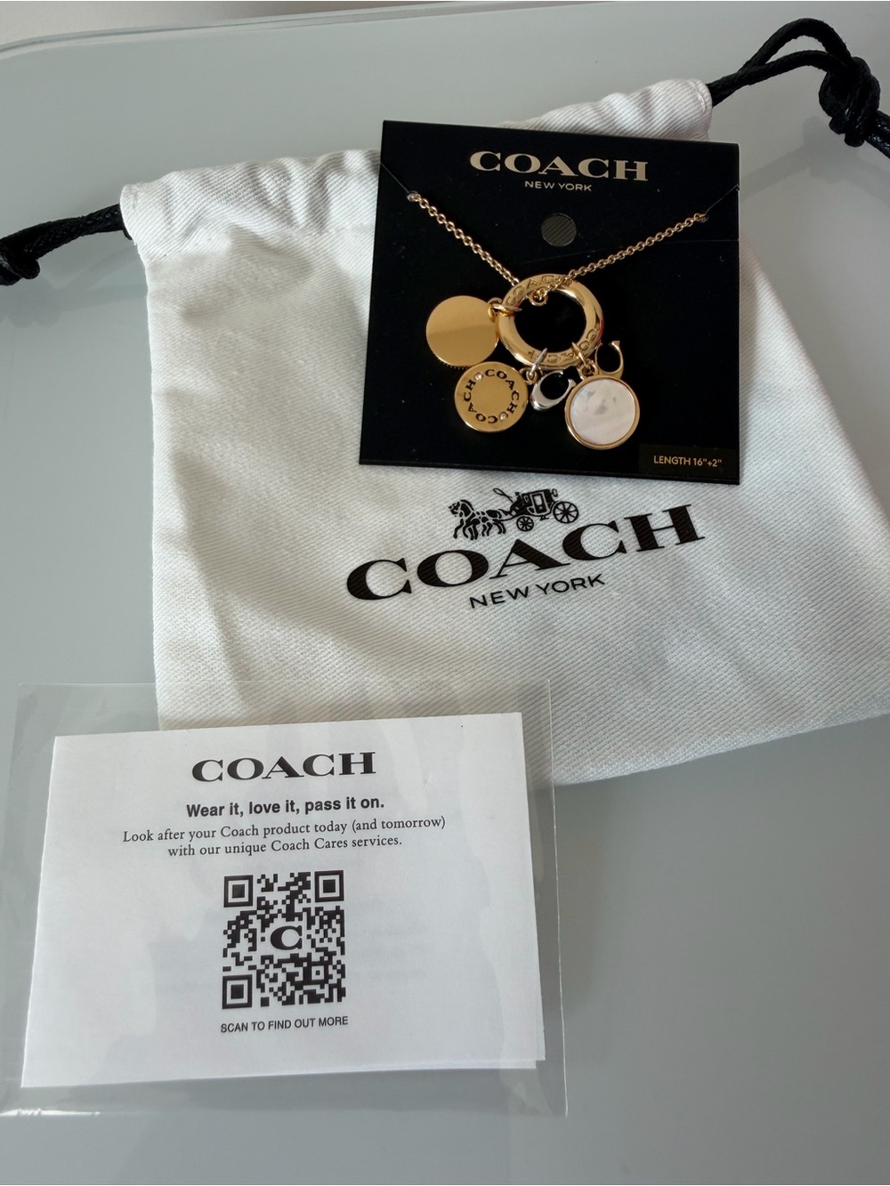 Coach Gold Pendant Pearl mother of Pearl Charm Necklace